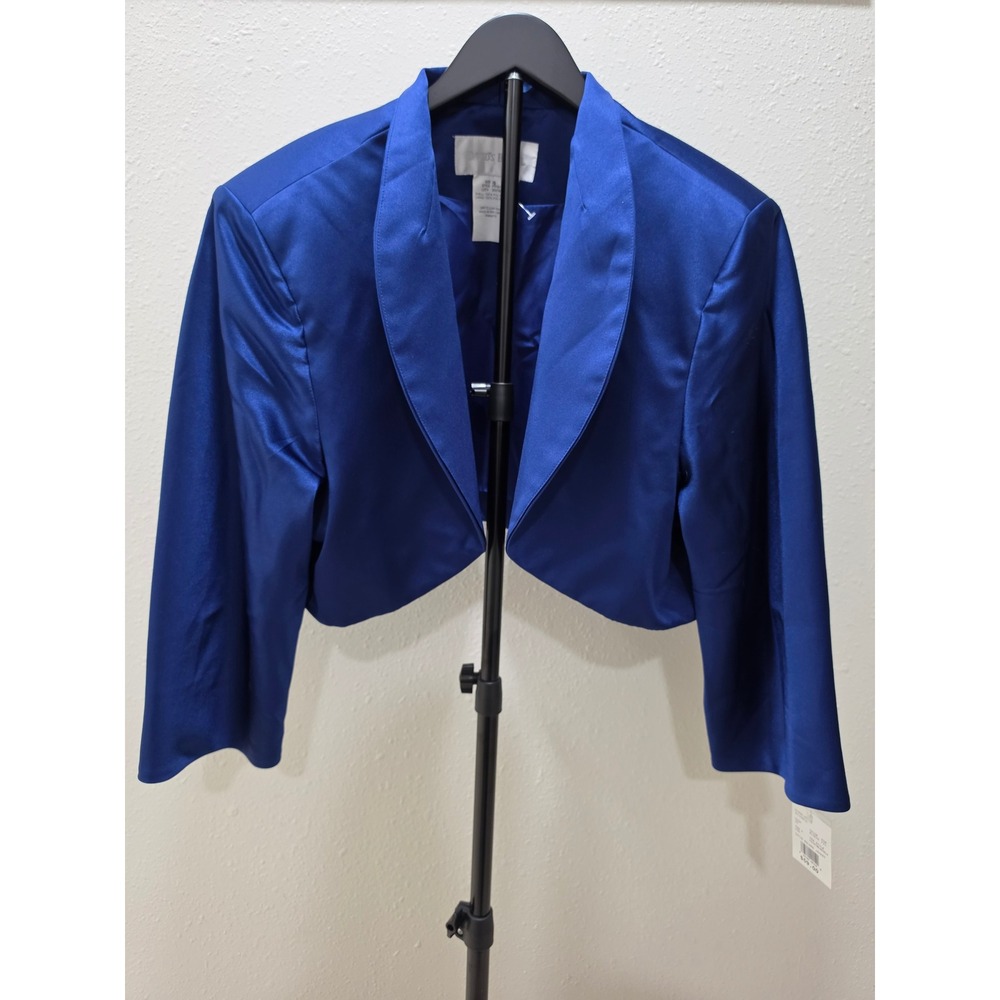 Davids Bridal Royal Blue Satin Bolero Jacket Cropped Shrug Size 26 F41972 NWT